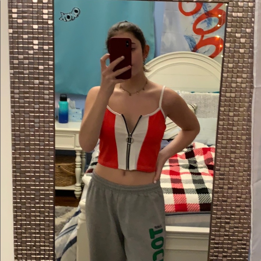 Red and white crop top